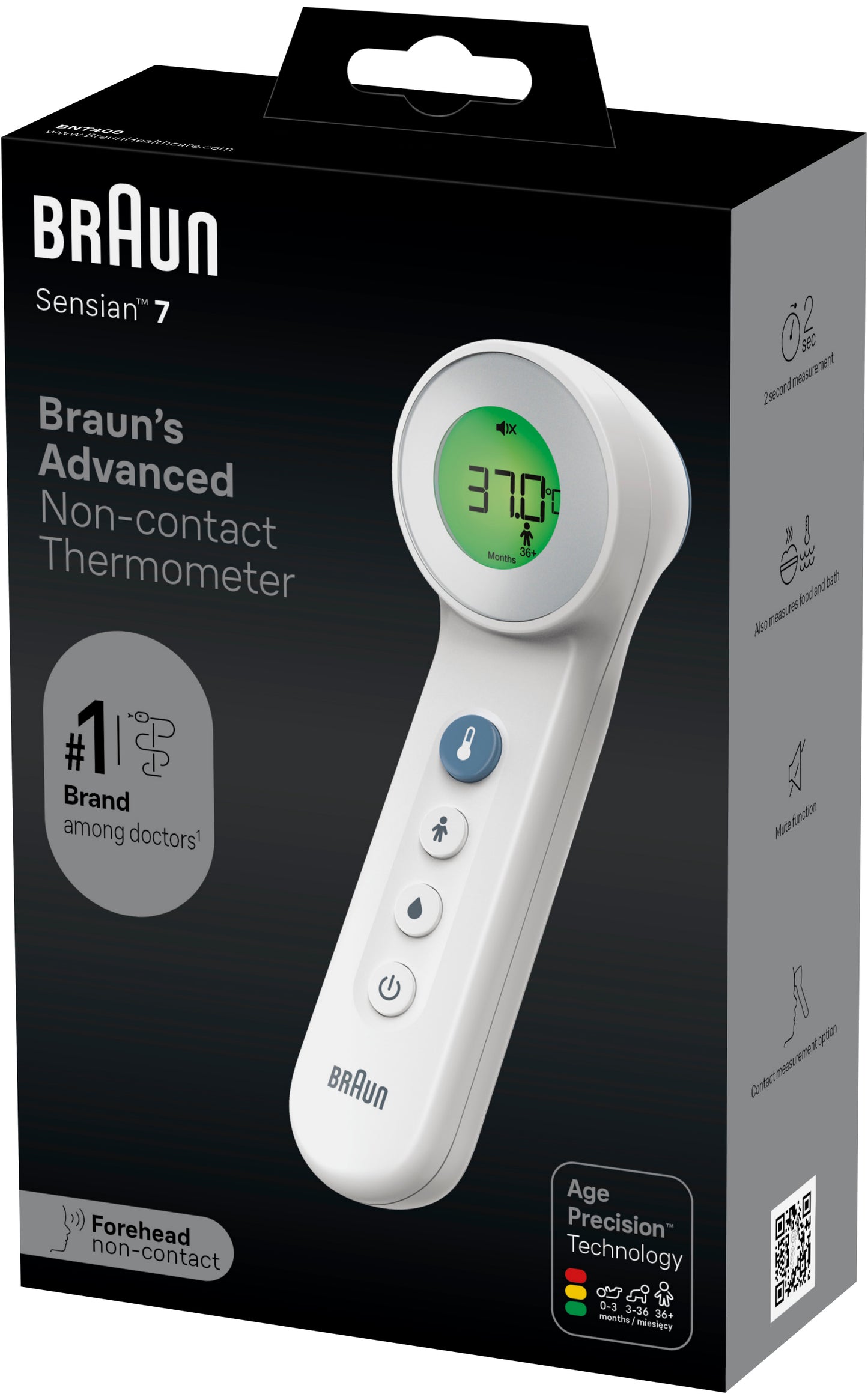 BRAUN BNT400 NO TOUCH + TOUCH FOREHEAD THERMOMETER WITH AGE PRECISION
