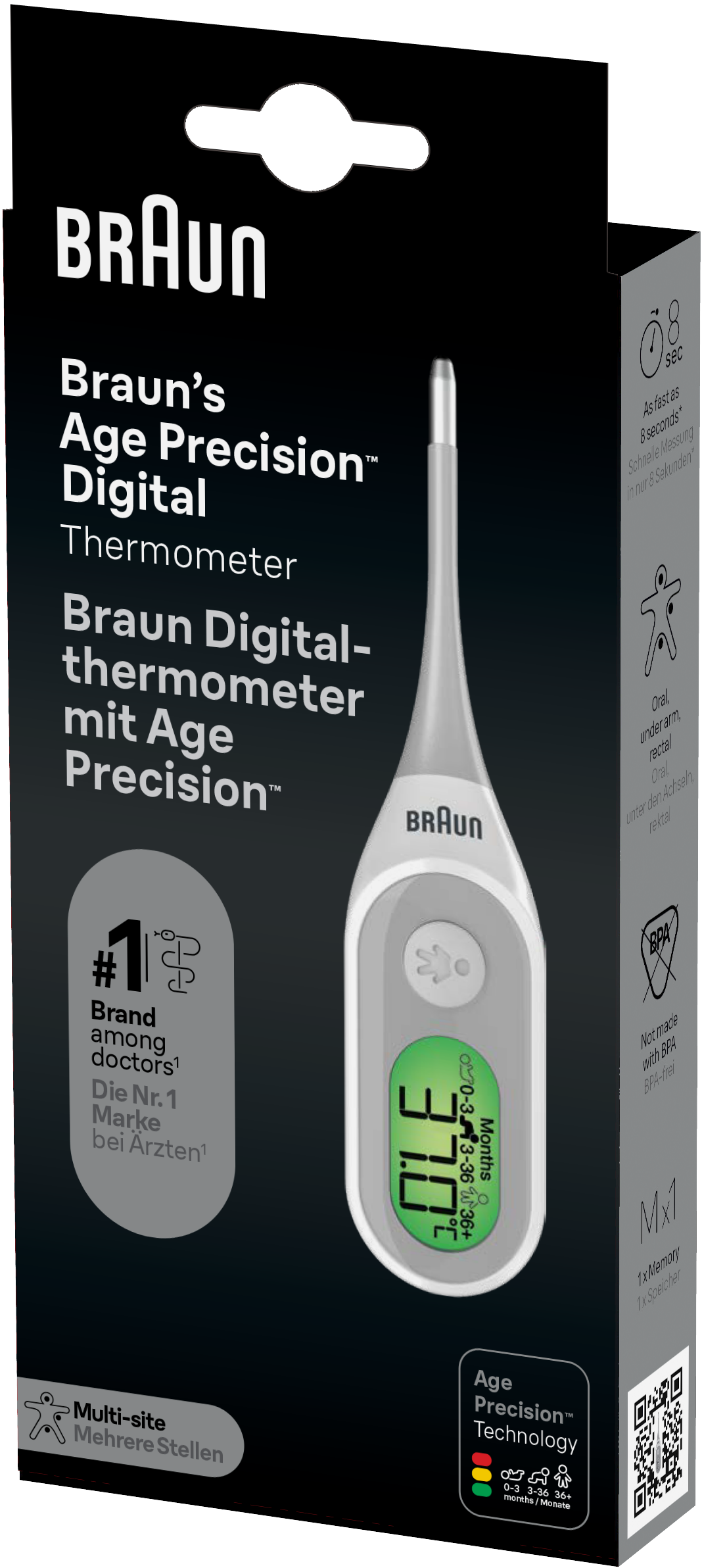 BRAUN PRT2000 DIGITAL STICK THERMOMETER WITH AGE PRECISION